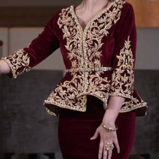 Burgundy Karakou Algerian Caftan Mermaid Evening Dresses 3/4 Long Sleeve Lace Prom Dress Morocco Party Gowns