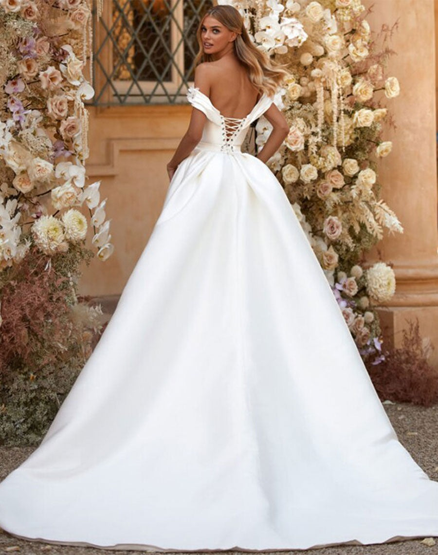 Ivory Mermaid Wedding Dresses Detachable Train Off Shoulder 3D Flowers Bride Dress Satin Overskirt Wedding Gowns Plus Size