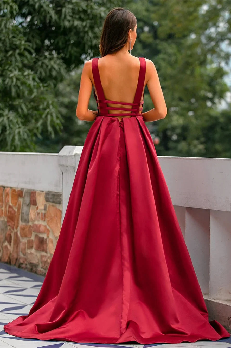 Sexy Red New Year Party Dress Winter Evening Dresses V Neck Satin Prom Dresses Long Elegant Evening Gown Robe De Soiree Lavender-110