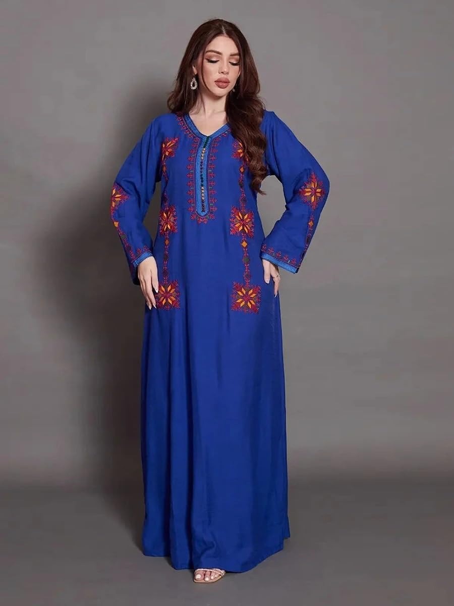 Arabic Dress For Women 2023 Moroccan Dubai Africano Abaya Solid Embroidery Full Sleeve Loose Ramadan Muslim Femme Robe