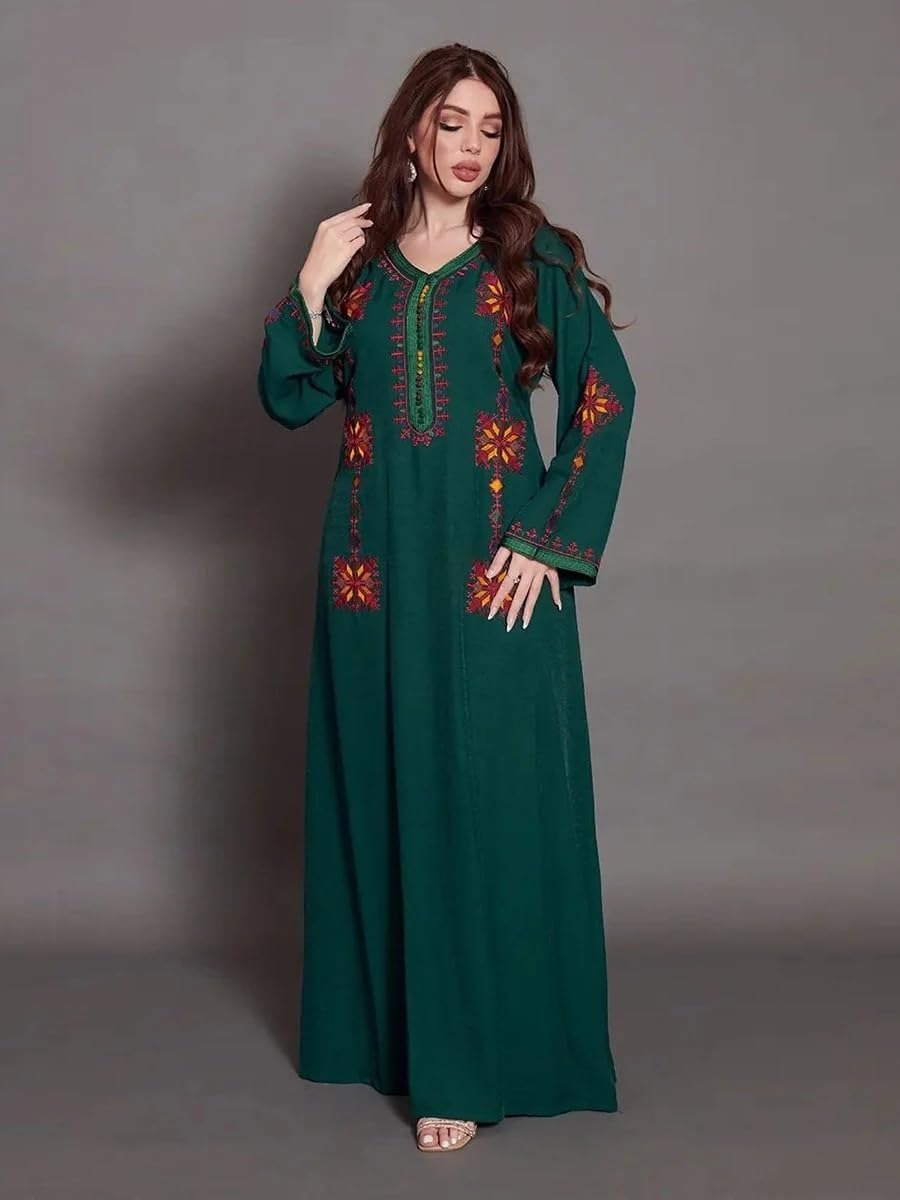 Arabic Dress For Women 2023 Moroccan Dubai Africano Abaya Solid Embroidery Full Sleeve Loose Ramadan Muslim Femme Robe