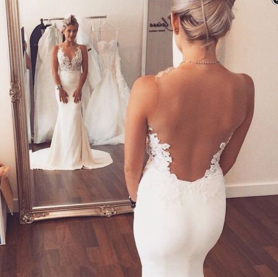 Boho Chiffon Mermaid Wedding Dress Sheer V-Neck Lace Appliques Backless Beach Bride Gown Vestidos De Novia فستان حفلات الزفاف