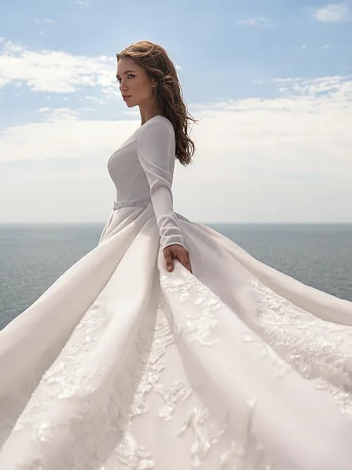 Vestido de Noiva Manga Longa White Long Sleeve Wedding Dress Lace Bride Dresses Ball Gown Princess Wedding Gowns V Neck