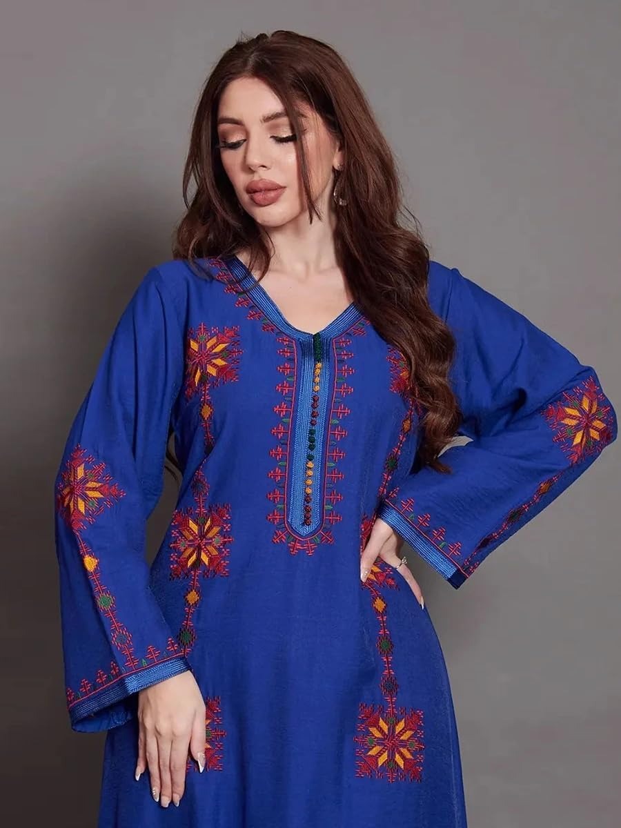 Arabic Dress For Women 2023 Moroccan Dubai Africano Abaya Solid Embroidery Full Sleeve Loose Ramadan Muslim Femme Robe