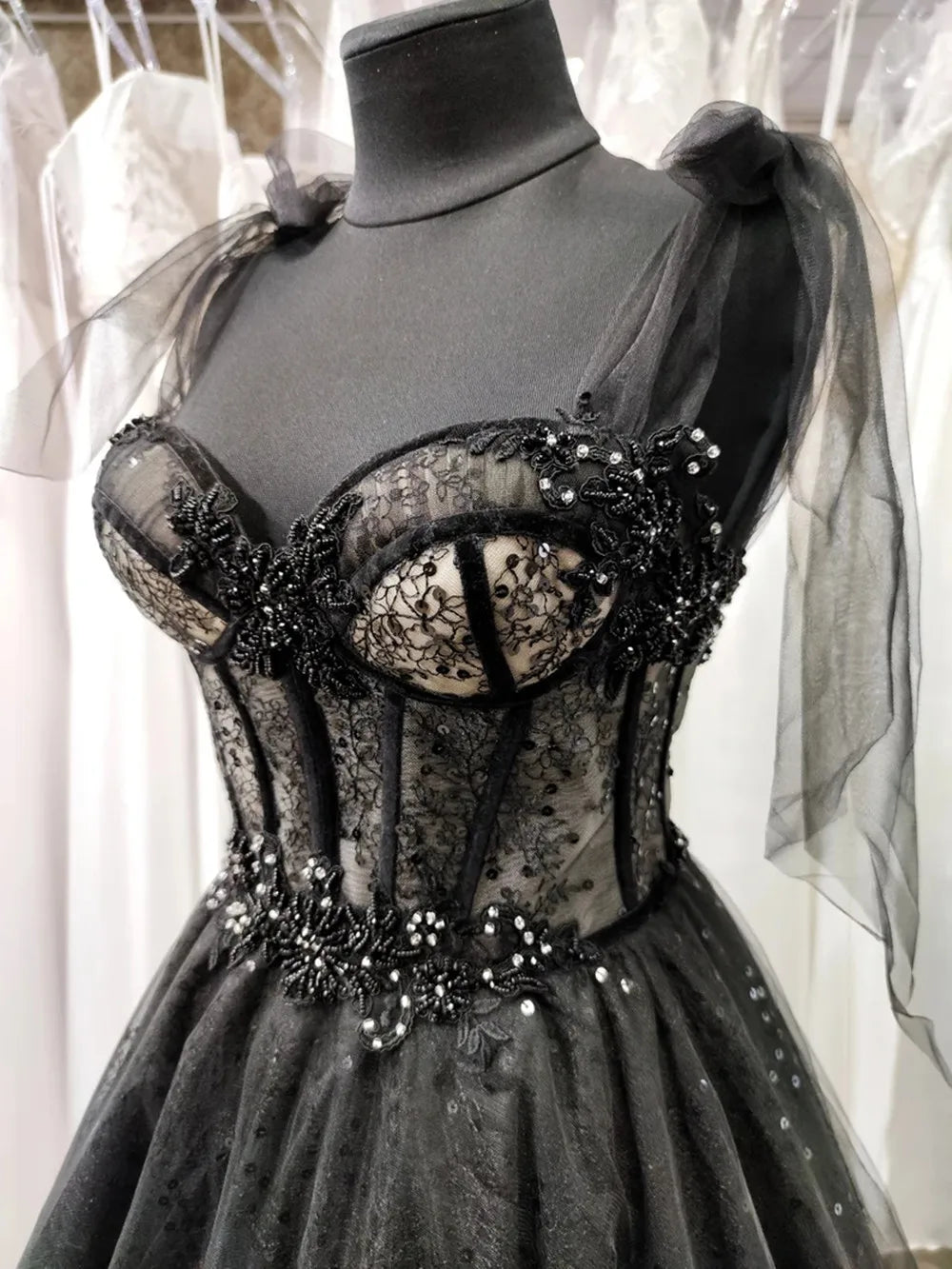 Gothic Black Wedding Dresses Sexy Ball Gown Prom Dresses Glitter Sweetheart Party Dresses فساتين السهرة Vestidos De Fiesta