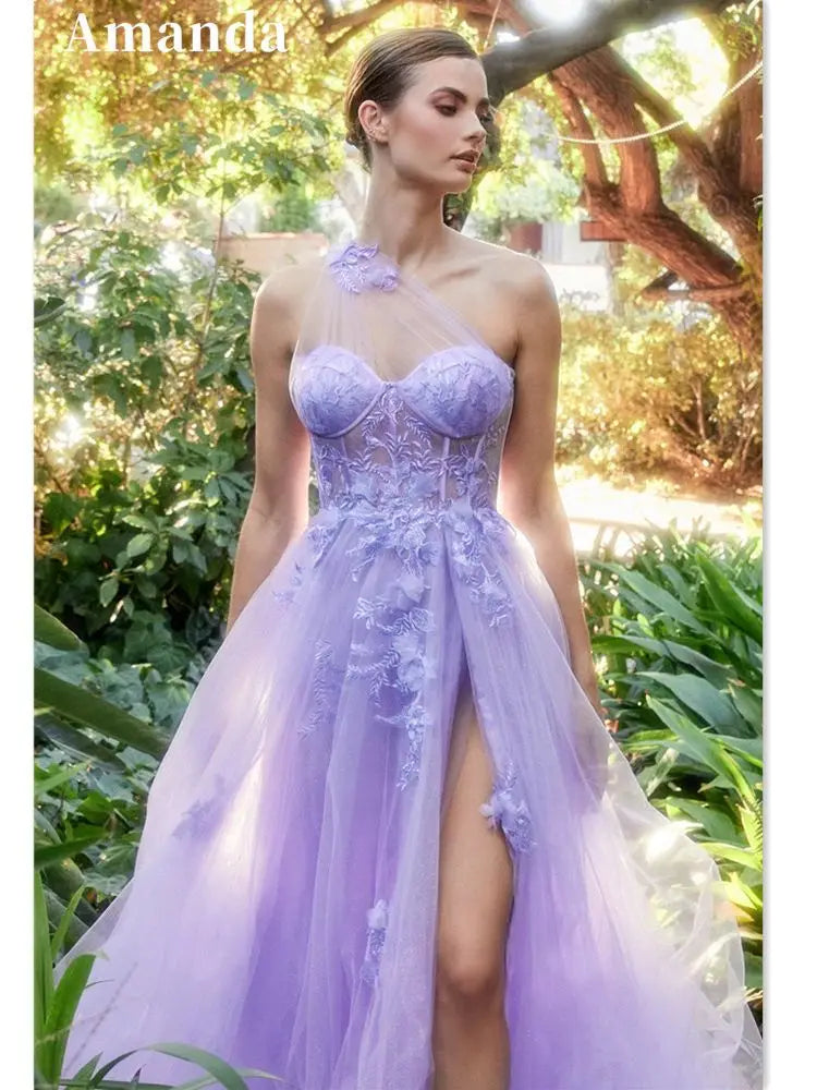 Fairy Purple A-line Prom Dress Elegant Sweetheart Party Dress Fairy Evening Dress Flower Embroidery Christmas Dress PURPLE