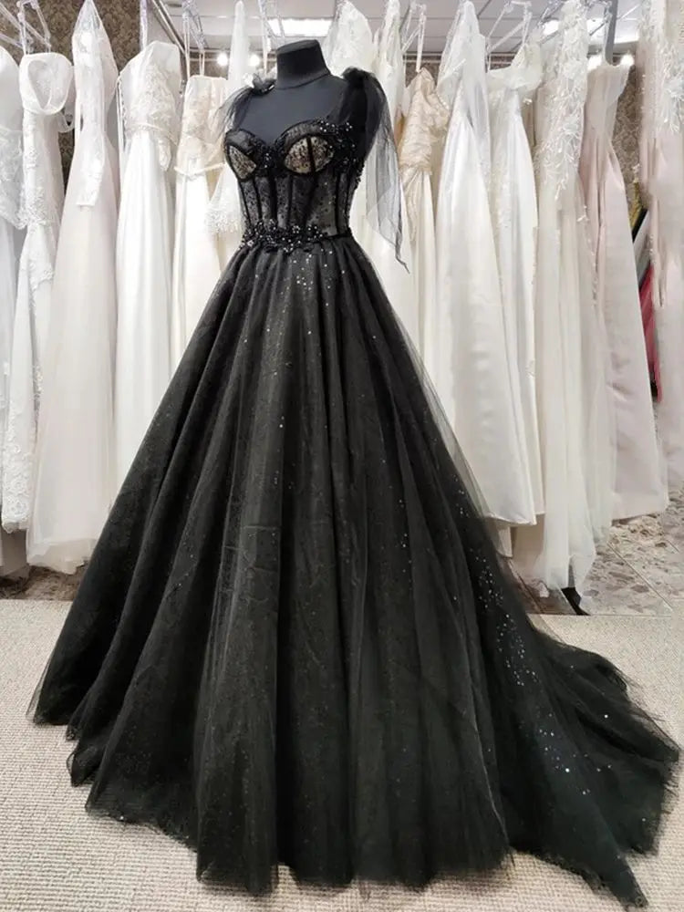 Gothic Black Wedding Dresses Sexy Ball Gown Prom Dresses Glitter Sweetheart Party Dresses فساتين السهرة Vestidos De Fiesta Black