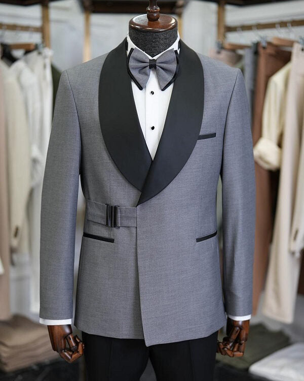 New Ivory Men Tuxedo Blazer with Buckle Custom Made Costume Homme Pants in Black/Ivory Fashion Man Prom Suits 2 Pieces