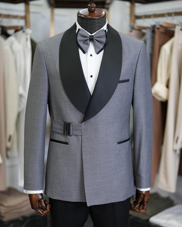 New Ivory Men Tuxedo Blazer with Buckle Custom Made Costume Homme Pants in Black/Ivory Fashion Man Prom Suits 2 Pieces