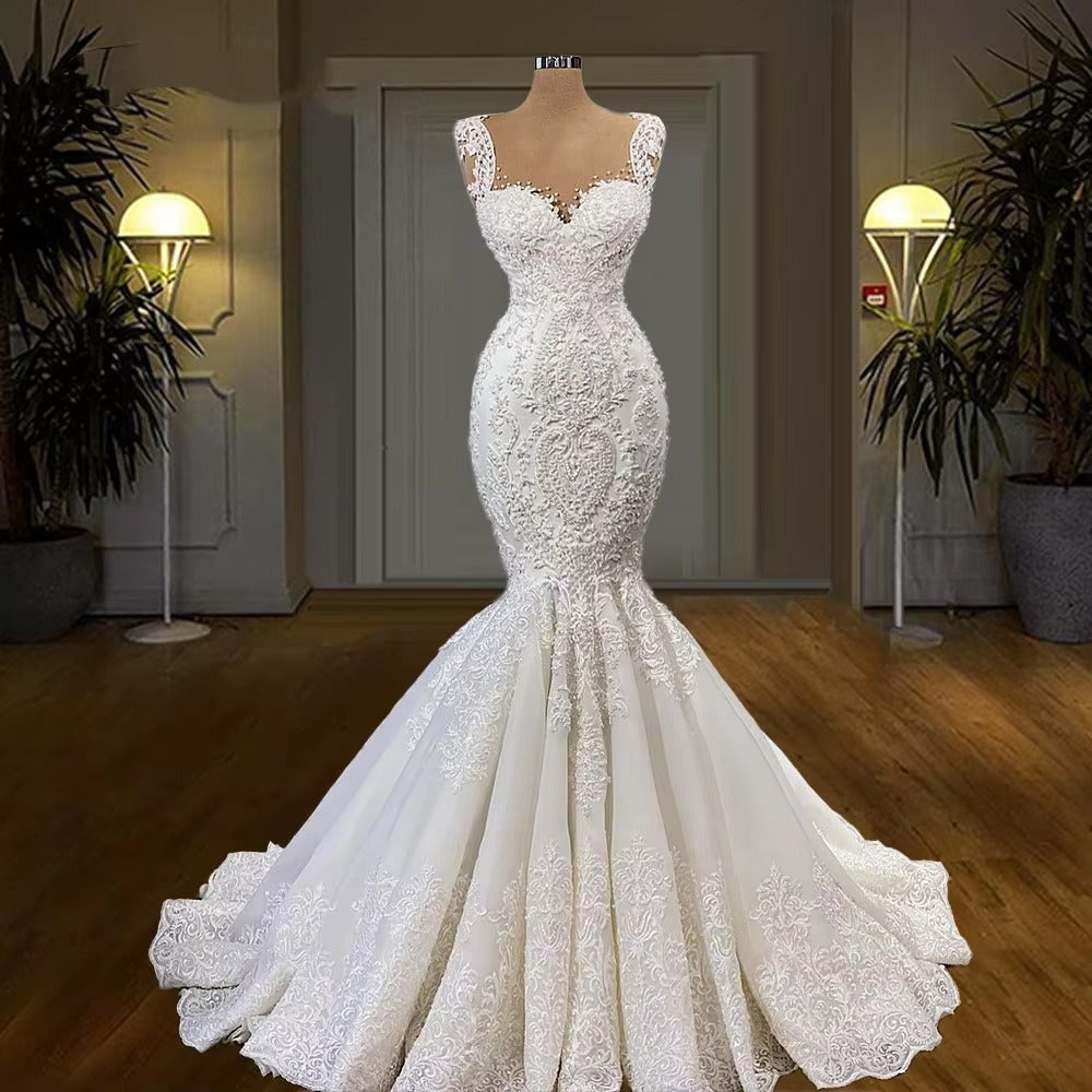 Retro Lace Mermaid Wedding Dresses Spring Summer Sleeveless Wedding Vestidos Custom Made Zipper Back Bridal Gowns