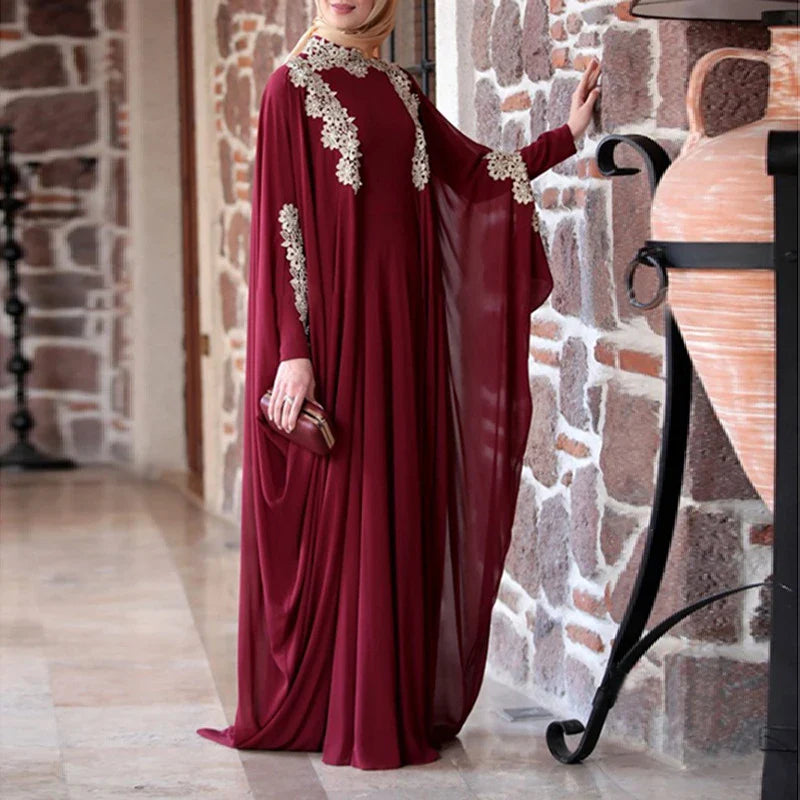 Abaya Dubai Kaftan Muslim Women Batwing Sleeve Dress Arab Robe Farasha Gowns Morocco Maxi Cocktail Gown Turkish Gowns Ramadan 03 Wine Red