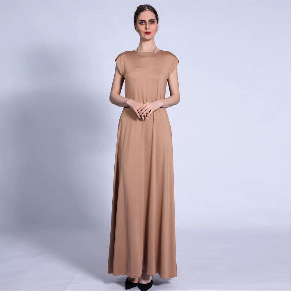 Muslim Women Lady Long Maxi Dress Sleeveless Underdress Slim Arabic Abaya Robe Ramadan Kaftan Turkish Dubai Clothing Middle East 02 Khaki