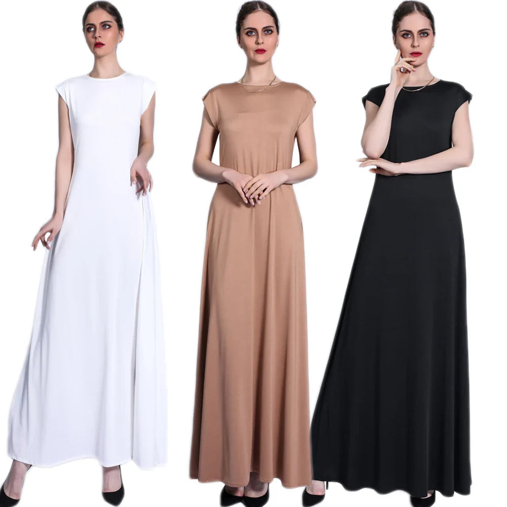 Muslim Women Lady Long Maxi Dress Sleeveless Underdress Slim Arabic Abaya Robe Ramadan Kaftan Turkish Dubai Clothing Middle East