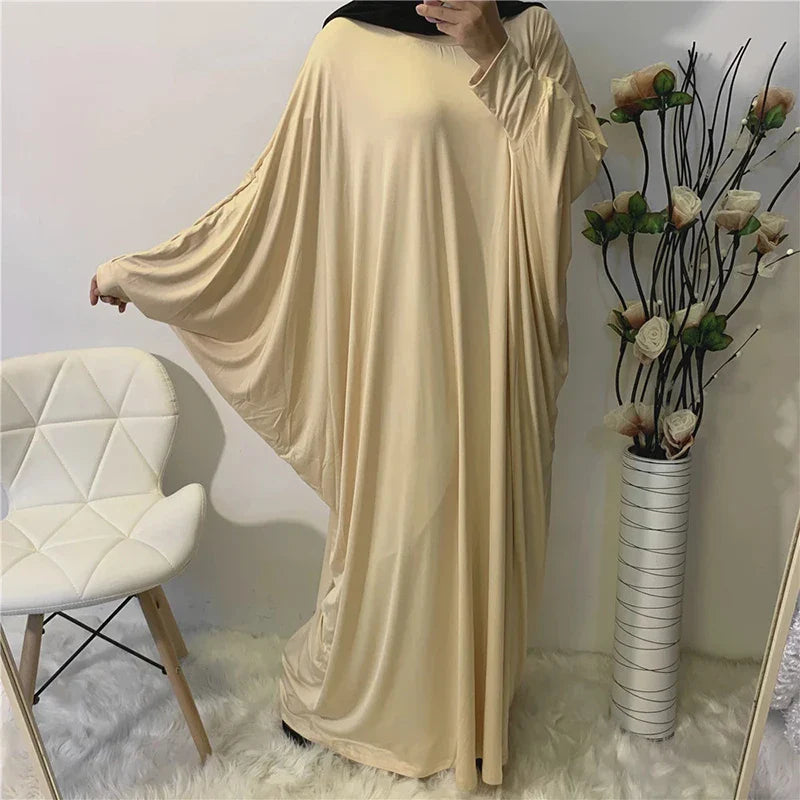 Ramadan Plain Abaya Prayer Long Dress Muslim Women Batwing Sleeve Free Size Hijab Robe Jilbab Islamic Dubai Saudi Modest Kaftan beige abaya One Size