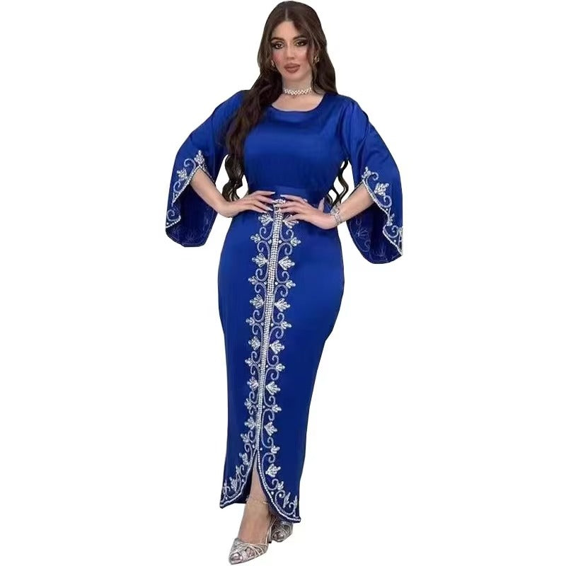 Dresses For Prom Kaftan Dubai Luxury Diamonds Formal Occasion Abaya Elegant Split Sleeve Ladies Long Wrap Dress With Belt