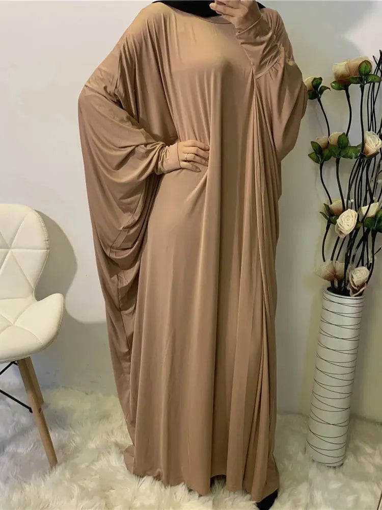 Ramadan Plain Abaya Prayer Long Dress Muslim Women Batwing Sleeve Free Size Hijab Robe Jilbab Islamic Dubai Saudi Modest Kaftan