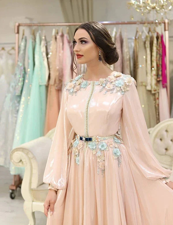 Moroccan Kaftan Wedding Evening Dresses with Lace Beading Duiba Special Occasion Gowns Long Sleeve Valentine's Day Dress