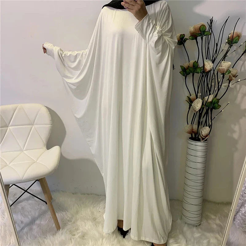 Ramadan Plain Abaya Prayer Long Dress Muslim Women Batwing Sleeve Free Size Hijab Robe Jilbab Islamic Dubai Saudi Modest Kaftan white abaya One Size