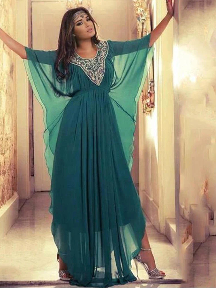 Hunter Green Evening Dresses Chiffon A Line Caftan Arabic Prom Dresses Plus Size Evening Party Gowns hunter green