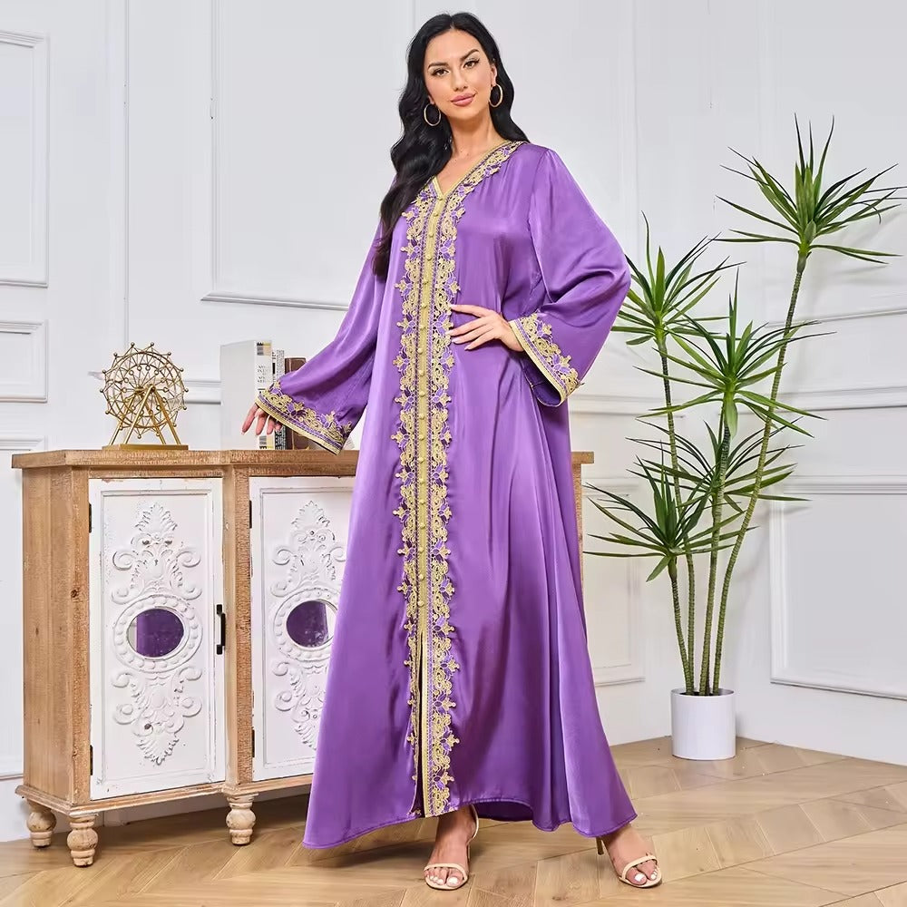 Abayah For Women 2023 Dubai Chic Solid Full Sleeve V-Neck Belted Clothing Elegant Casual Moroccan Long Dress