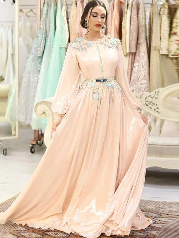 Moroccan Kaftan Wedding Evening Dresses with Lace Beading Duiba Special Occasion Gowns Long Sleeve Valentine's Day Dress