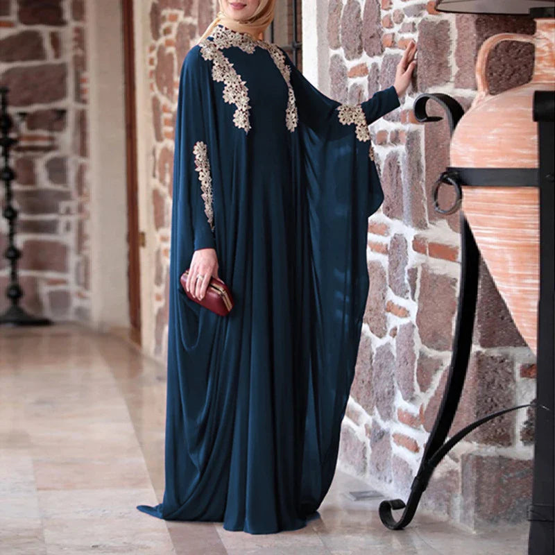 Abaya Dubai Kaftan Muslim Women Batwing Sleeve Dress Arab Robe Farasha Gowns Morocco Maxi Cocktail Gown Turkish Gowns Ramadan 02 Dark Blue