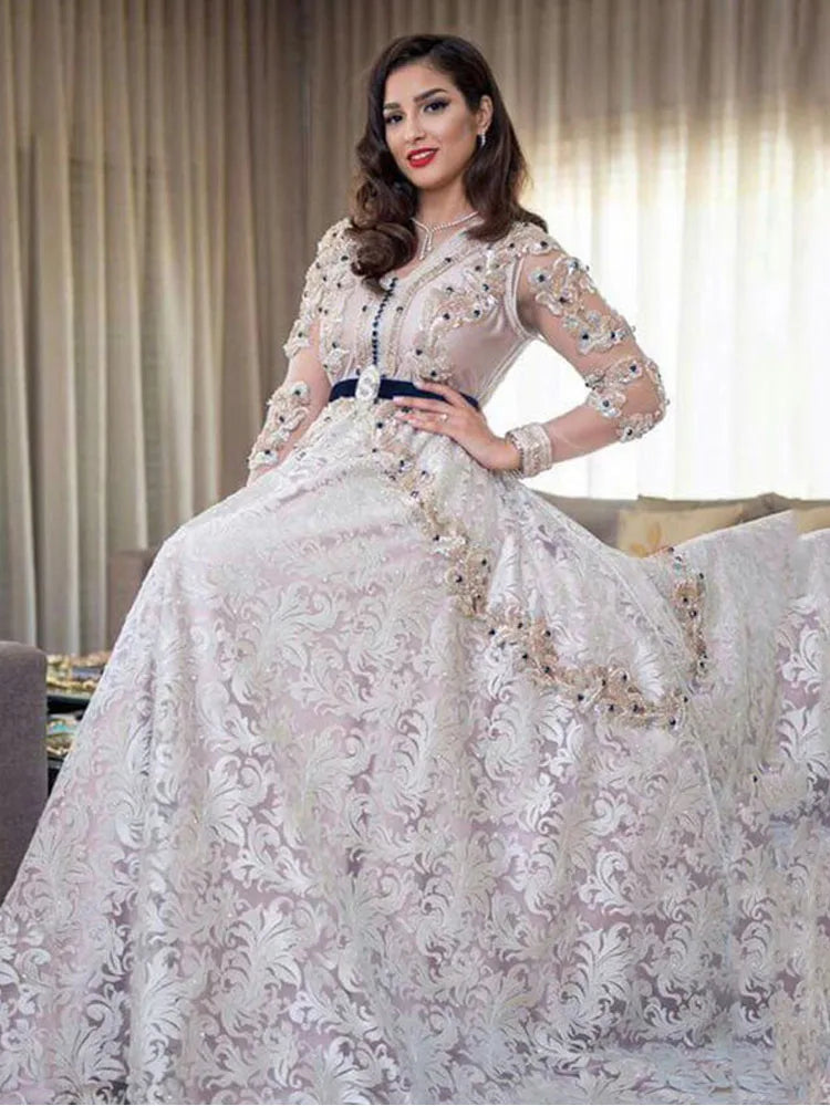 Luxury Lace caftan Evening Dresses V Neck Appliques Mother Dress Arabic Muslim Special Occasion Dresses Party Gowns picture color