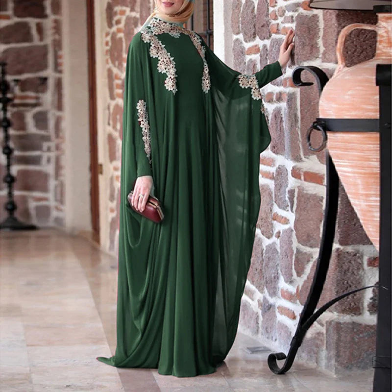 Abaya Dubai Kaftan Muslim Women Batwing Sleeve Dress Arab Robe Farasha Gowns Morocco Maxi Cocktail Gown Turkish Gowns Ramadan 05 Green