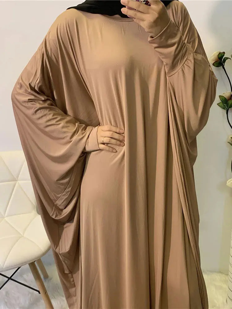 Ramadan Plain Abaya Prayer Long Dress Muslim Women Batwing Sleeve Free Size Hijab Robe Jilbab Islamic Dubai Saudi Modest Kaftan