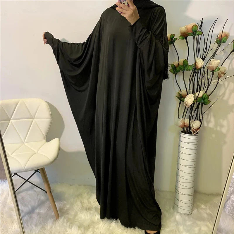 Ramadan Plain Abaya Prayer Long Dress Muslim Women Batwing Sleeve Free Size Hijab Robe Jilbab Islamic Dubai Saudi Modest Kaftan black abaya One Size