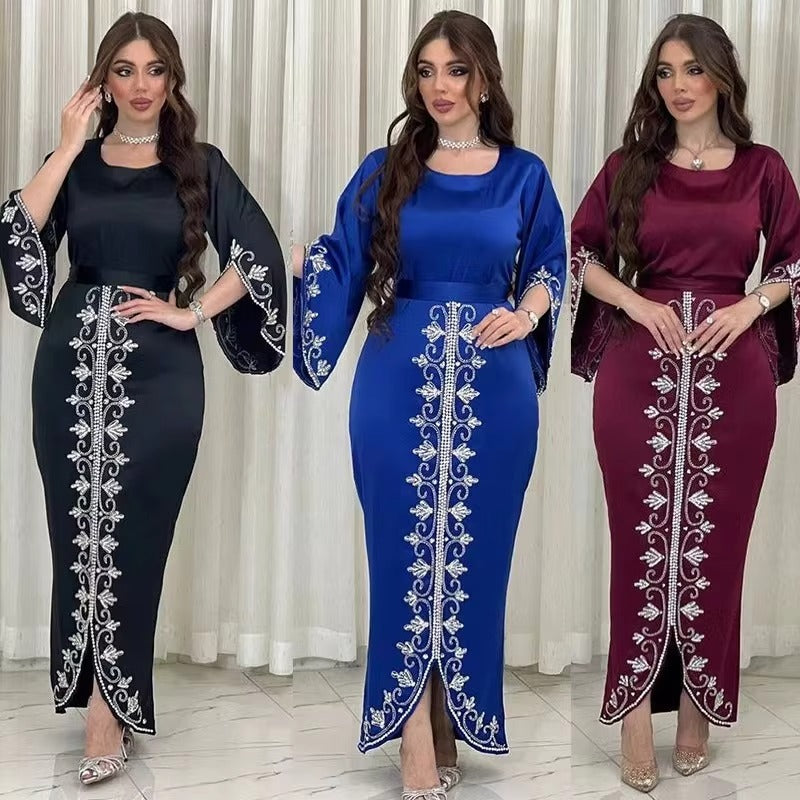 Dresses For Prom Kaftan Dubai Luxury Diamonds Formal Occasion Abaya Elegant Split Sleeve Ladies Long Wrap Dress With Belt