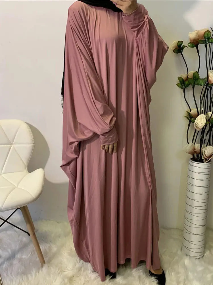 Ramadan Plain Abaya Prayer Long Dress Muslim Women Batwing Sleeve Free Size Hijab Robe Jilbab Islamic Dubai Saudi Modest Kaftan