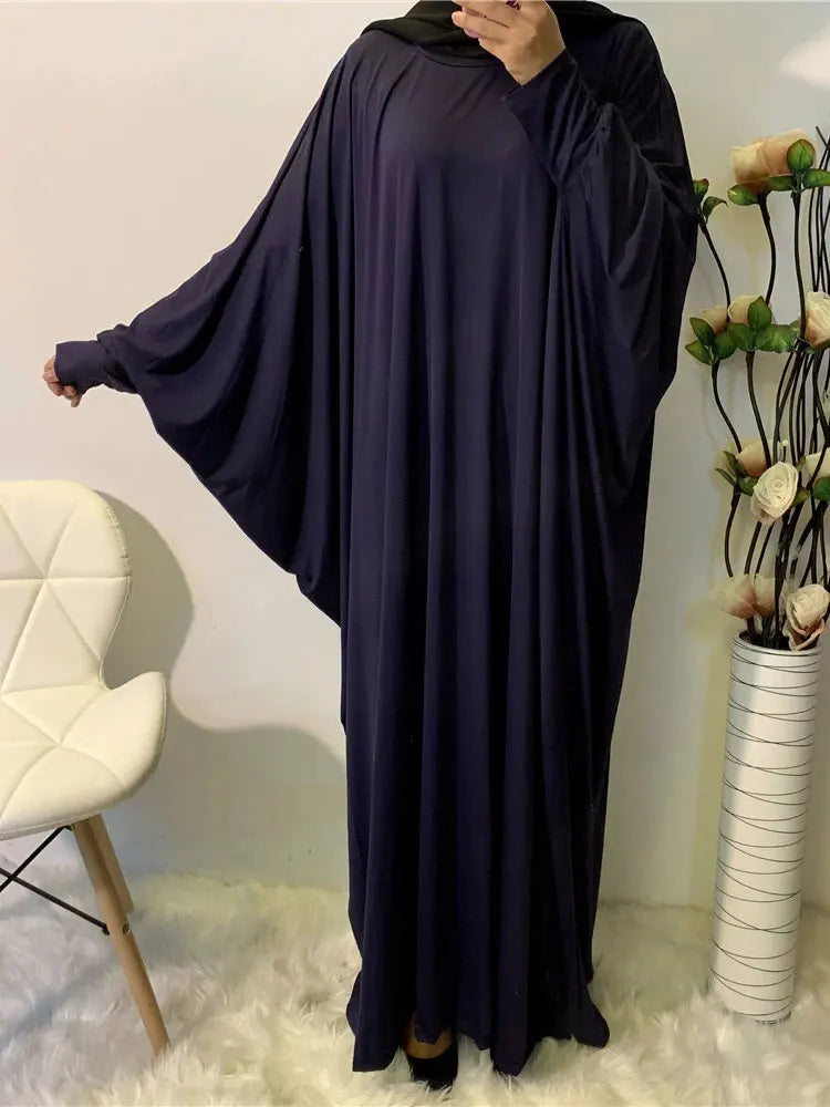 Ramadan Plain Abaya Prayer Long Dress Muslim Women Batwing Sleeve Free Size Hijab Robe Jilbab Islamic Dubai Saudi Modest Kaftan