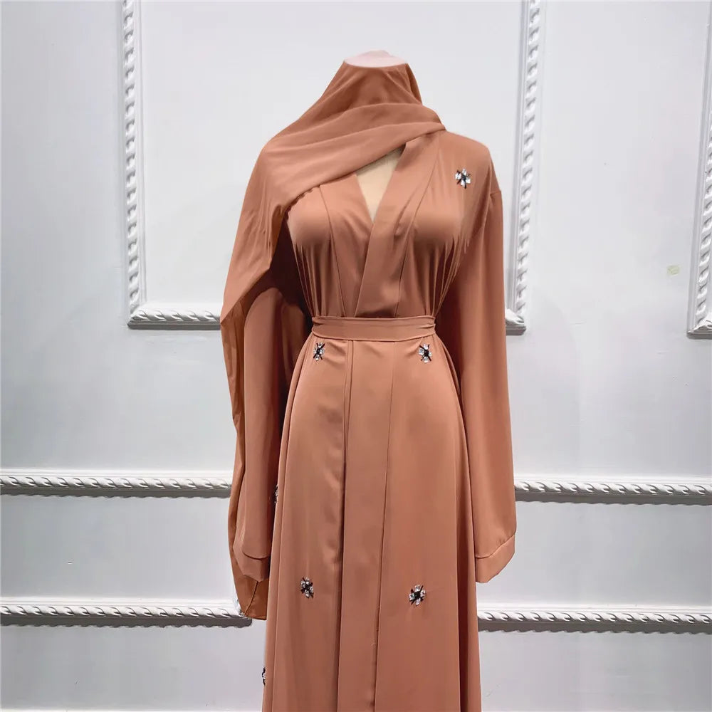 Muslim Women Abaya Long Maxi Dress Dubai Beads Kimono Turkish Open Cardigan Clothing Islam Ramadan Robe Eid Middle East Jalabiya