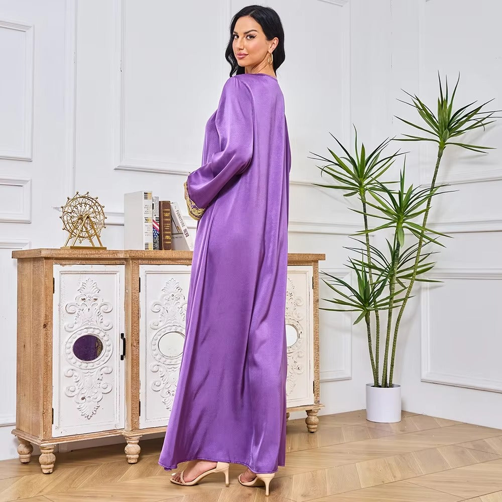 Abayah For Women 2023 Dubai Chic Solid Full Sleeve V-Neck Belted Clothing Elegant Casual Moroccan Long Dress