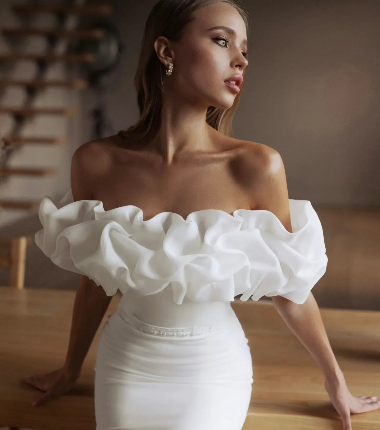 Modern Wedding Dresses For Women Simple Bridal Gowns Off The Shoulder Sexy Robes Floor Length Satin Vestidos De Novia White