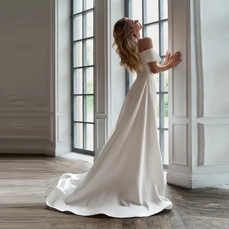 Modern Short Wedding Dresses With Detachable Train Off the Shoulder Lace Up Satin Bridal Party Gowns Sexy Vestidos De Novia