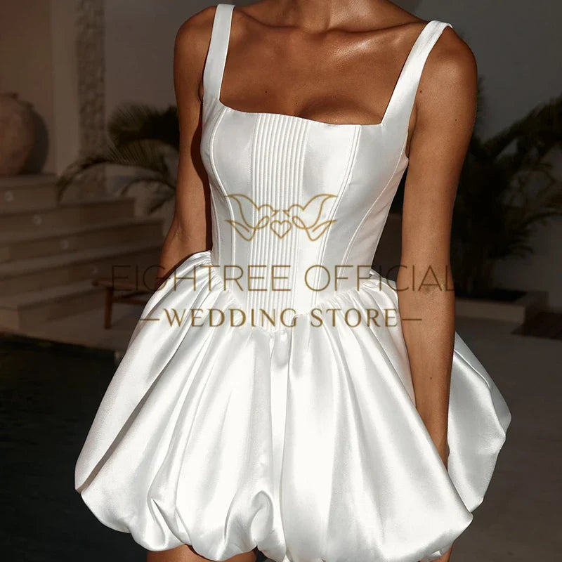 Simple Mini Wedding Dresses White Sleeveless Short Satin Bow Wedding Gowns Boho Beach Bridal Prom Dress Customized