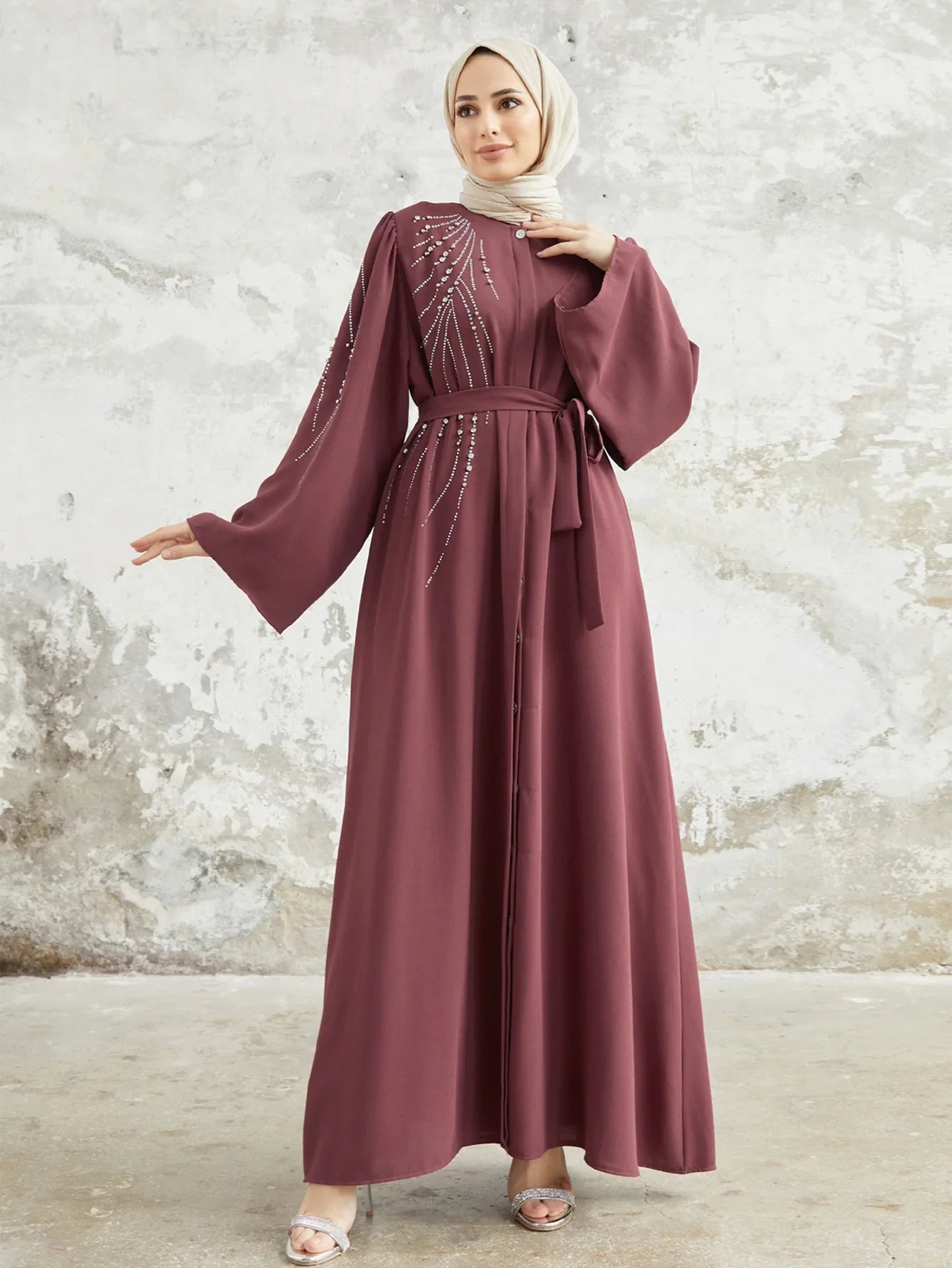 Elegant Diamonds Abayas for Women Dubai Luxury Belted Maxi Dress Eid Ramadan Caftan Marocain Femme Kebaya Robe Muslim Vestidos 03 Pink