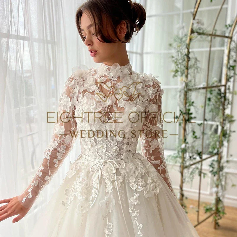 Eightree Elegant A-Line Wedding Dresses Long Sleeve Applique Long Wedding Gowns Boho Bridal Ball Prom Dress bestidos de novia