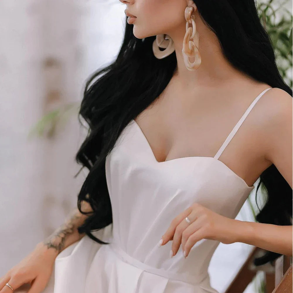 Wedding Dress Short For Bride Sexy Spaghetti Straps Robe Mariée Elegant Pleating Tea Length Skirt Vestido De Novia Champagne