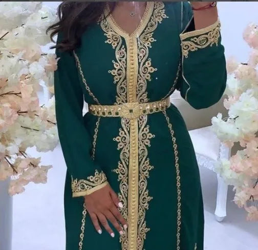 Caftan Kaftan For Wedding Floral Embroidered Women Fashion Jellaba Muslim Clothing Dubai Long Sleeve Abaya Lady Evening Dresses Green