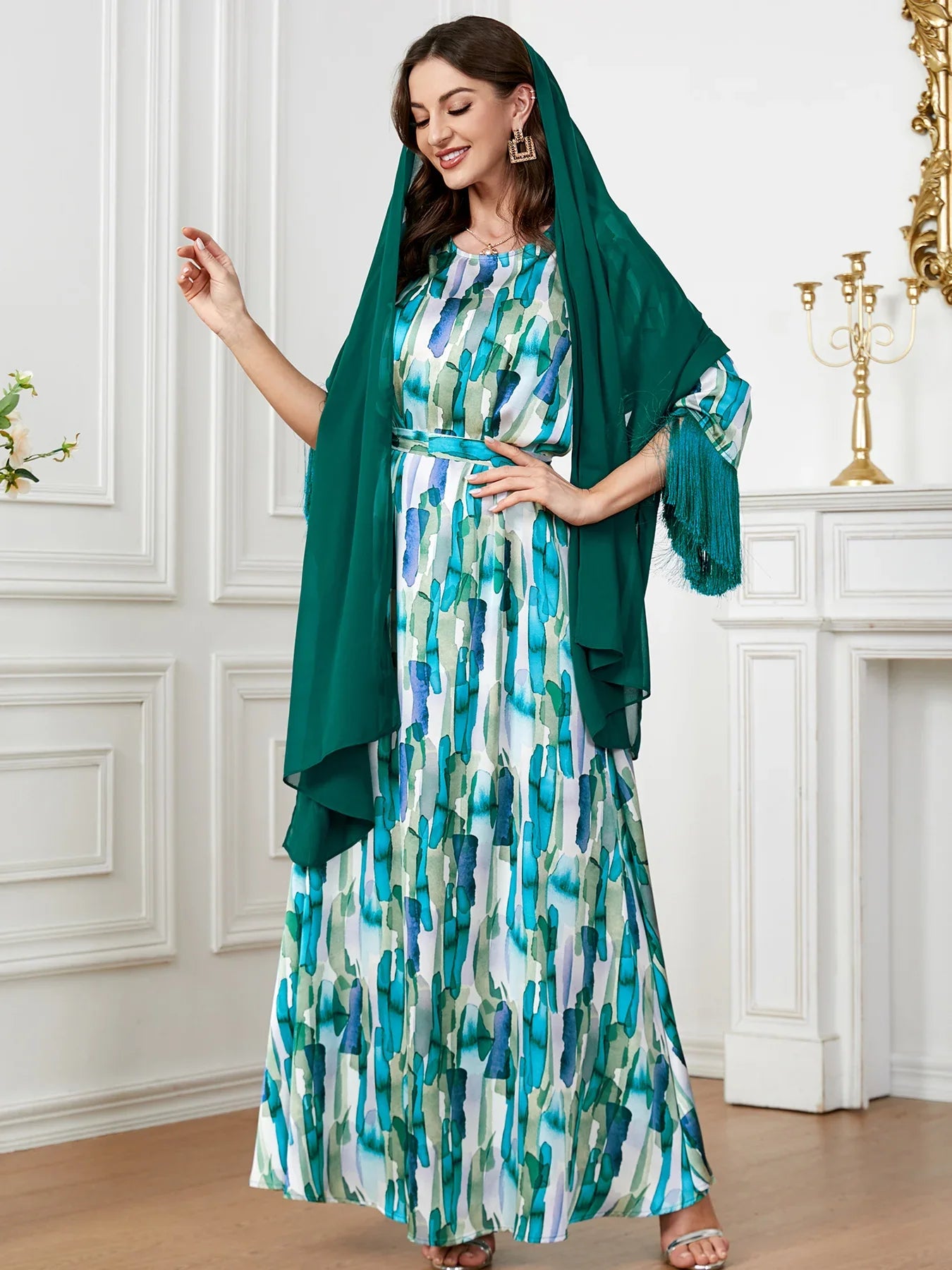 Tassel Maxi Dresses Party Evening Women Abaya Dubai Clothing Turk Muslim Gown Ramadan Eid Hijabi Modest Robe Kaftan (No Scarf)