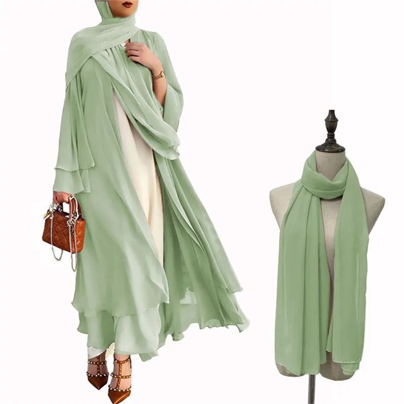 Muslim Women Abaya Long Maxi Dress Dubai Beads Kimono Turkish Open Cardigan Clothing Islam Ramadan Robe Eid Middle East Jalabiya EYA027-8LightGreen