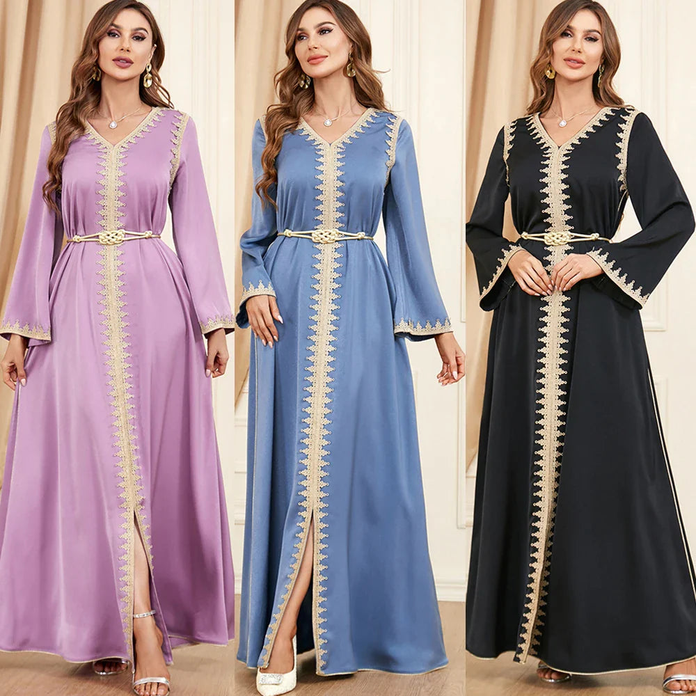 2024 Autumn Abaya for Elegant Women Muslim Gulf Jalabiya Split Hem Maxi Dress Turkey Eid Party Kaftan Morocco Vestido Dubai Gown