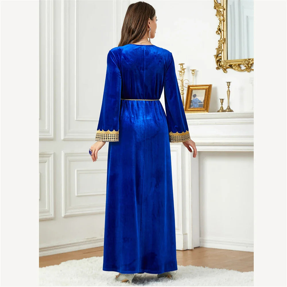 2024 Autumn Winter Velvet Abaya Embroidery for Muslim Women Maxi Dress Turkey Arabic Kaftan Robe Eid Party Dubai Robes Vestidos