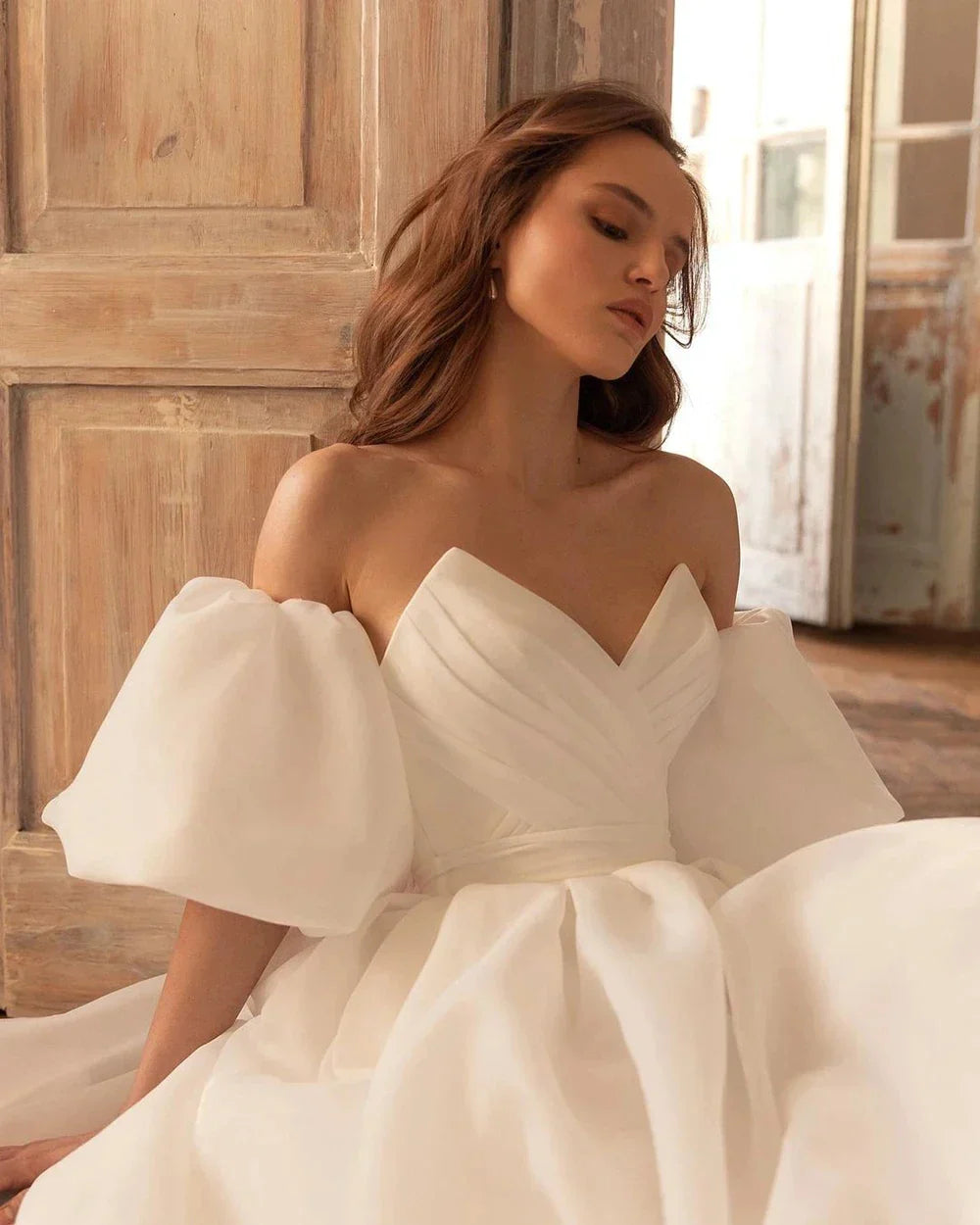 Simple Charming Wedding Dresses Off The Shoulder Puff Sleeves Bridal Gowns Sweetheart A-Line Robes Backless Vestidos De Novia