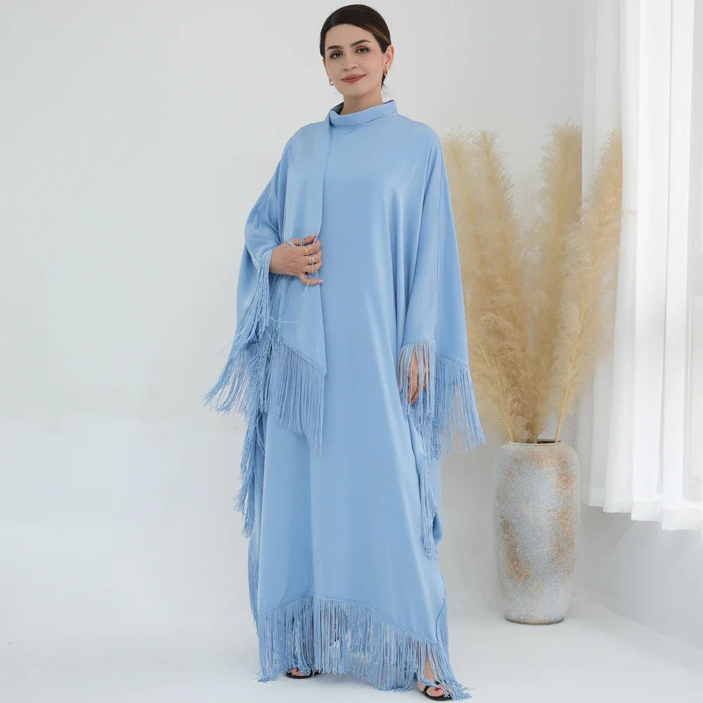 Kaftan Dress Moroccan Caftan Muslim Women Islamic Clothing Dubai Turkish Abaya Tassel Evening Party Ramadan Eid Arabic Robe