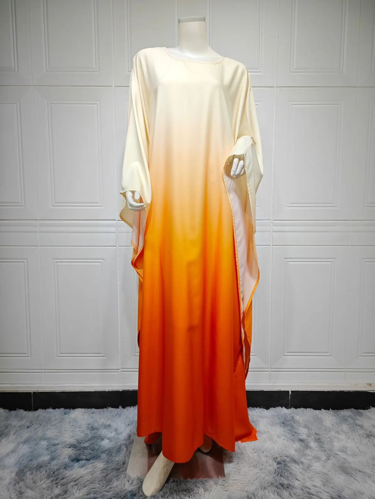 Morocco Eid Party Satin Bat Sleeve Muslim Women Abaya Long Maxi Dress Dubai Turkey Kaftan Arab Gown Islam Vestidos Jalabiya Robe 06 Orange One Size