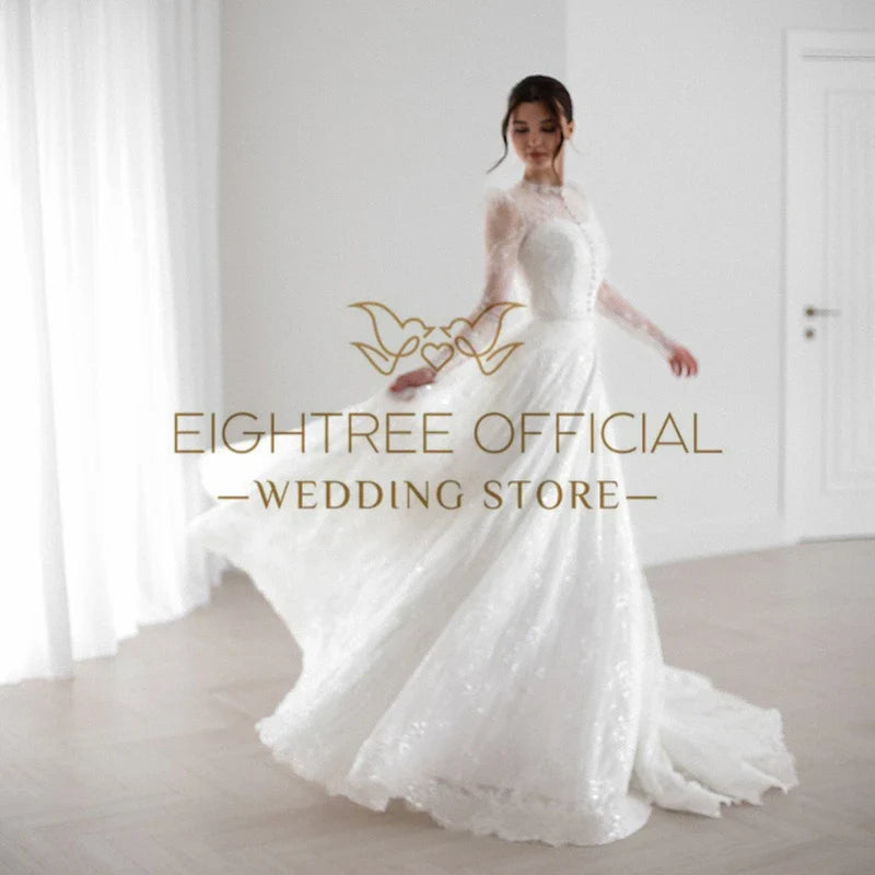 Elegant A-Line Wedding Dresses 2025 Long Sleeve Lace Glitter Bridal Dress Boho Beach Wedding Prom Ball Gowns Customized